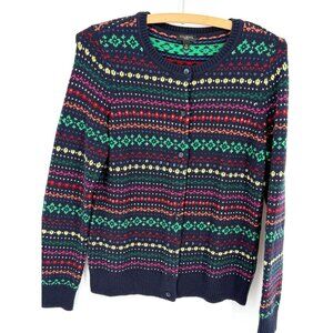 Talbots Womens Fair Isle Button Cardigan Sweater SP‎ Multicolor Petite